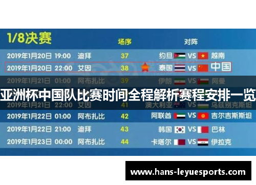 亚洲杯中国队比赛时间全程解析赛程安排一览